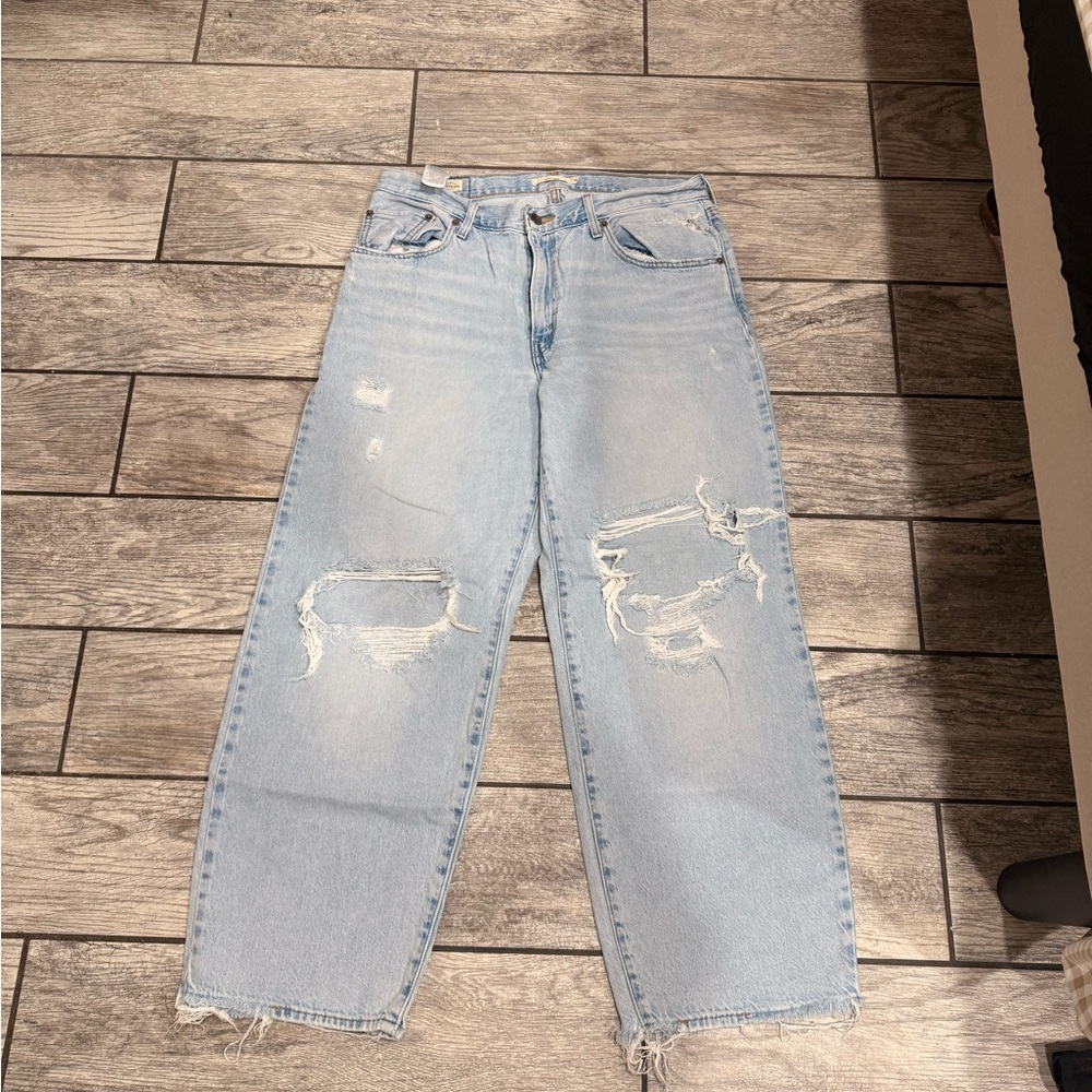 Levi's Light Blue Distressed Straight-Leg Jeans